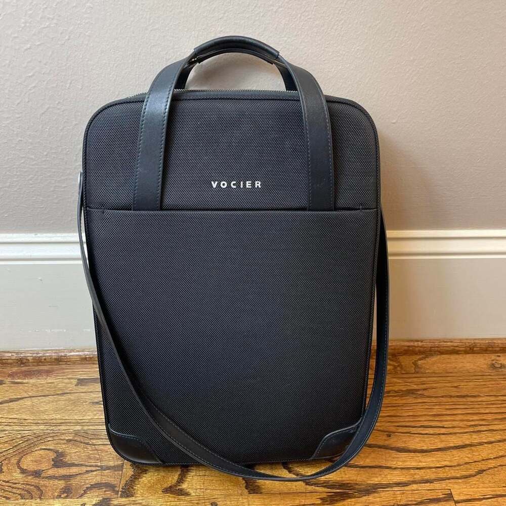 Vocier Avant Black Nylon and Leather Vertical Briefcase Laptop Bag